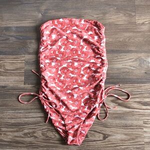 Juillet Lennox One Piece Swimsuit Red Floral Small Side Cinch Strapless